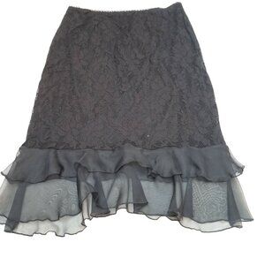 Sooki Womens Large Ruffle Skirt Perforated Floral Lace Black Made in USA Casual